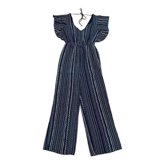 Crystal Sky Navy Boho Ruffle Sleeve Jumpsuit 5 - Picture 1 of 5